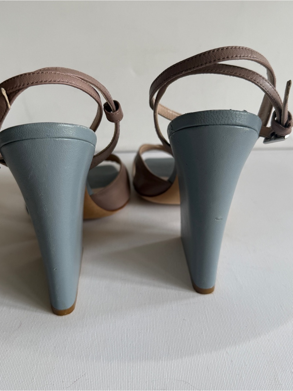 Cavallini Women's Taupe and Slate Blue Bow Slingback Heel Sandals Women Size 9 - Picture 10 of 13